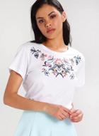 Oasap Round Neck Short Sleeve Floral Embroidery Tee Shirt