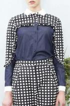 Oasap Casual Grid Printed Paneled Button Down Woman Blouse