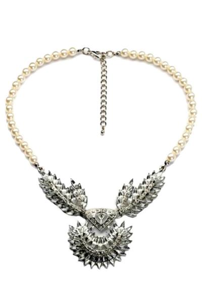 Oasap Faux Pearl Silver Bib Pendant Necklace
