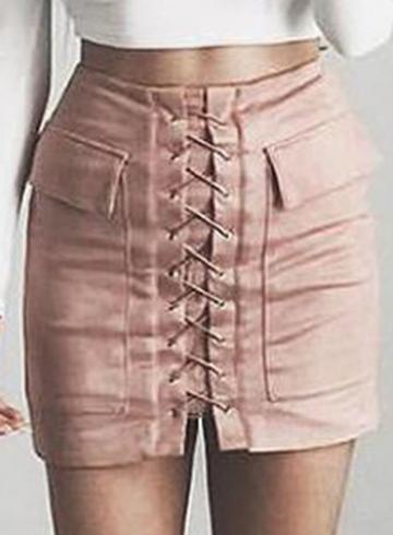 Oasap Chic Faux Suede Lace-up Bodycon Skirt
