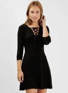 Oasap Lace Up V Neck Three Quarter Length Sleeve Elastic Dress