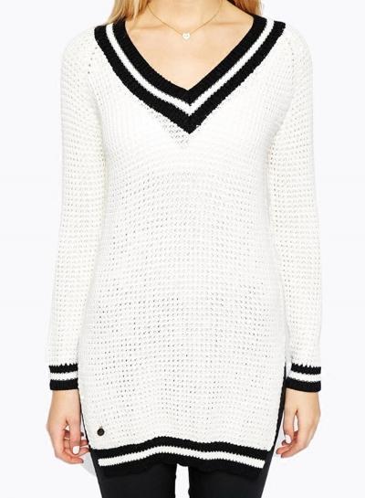 Oasap Color Block V Neck Striped Sweater