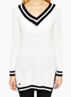 Oasap Color Block V Neck Striped Sweater