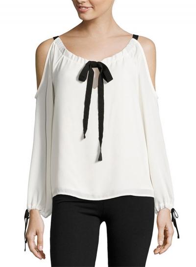 Oasap Casual Off Shoulder Long Sleeve Bowkont Pullover Blouse