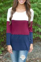 Oasap Casual Color Block Buttoned Long Sleeve Pullover Tee