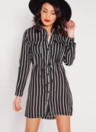 Oasap Women's Stripe Tie Waist Single-breasted Shirt Dress