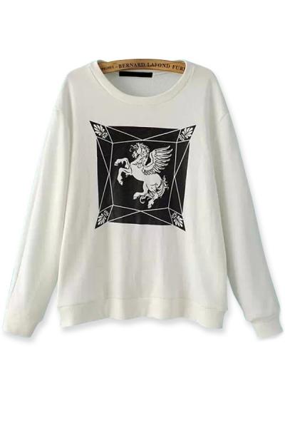 Oasap Flying Horse Print Sweatshirt