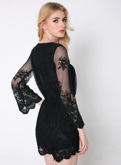 Oasap V Neck Lace Embroidery Jumpsuit