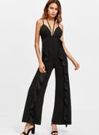 Oasap Halter Neck Sleeveless Backless Solid Color Jumpsuit