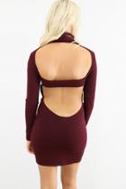 Oasap Chic Turtleneck Cut-out Back Ribbed Knit Bodycon Dress