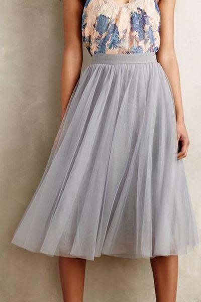 Oasap Sweet Mesh Layered Skirt Elastic Waist Midi Skirt