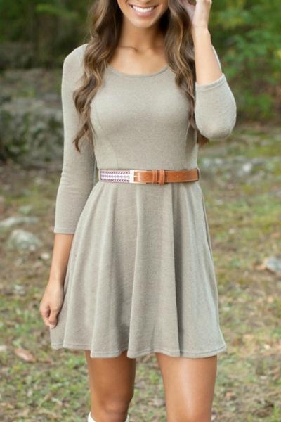 Oasap Chic Solid Color Knit Pullover A-line Dress