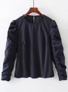 Oasap Round Neck Lantern Sleeve Striped Blouse