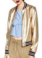 Oasap Women's Color Block Striped Metallic Bomber Jacket