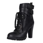 Oasap Casual High Heels Buckle Strap Lace Up Boots