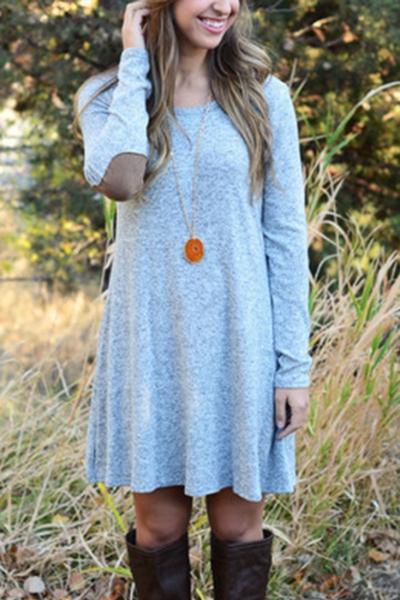 Oasap Heathered Cut-out Back Elbow Patch Trapeze Dress