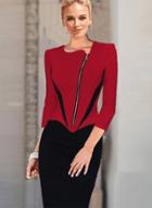 Oasap Long Sleeve Patchwork Zipper Bodycon Pencil Dress