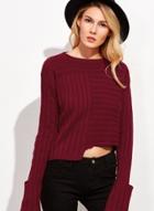 Oasap Round Neck Long Sleeve Solid Color Asymmetric Design Sweater