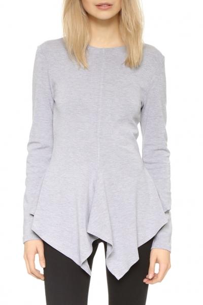 Oasap Simple Asymmetric Hem Long Sleeve Round Neck Tee