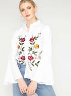 Oasap Turn-down Collar Flare Sleeve Floral Embroidery Button Down Shirt