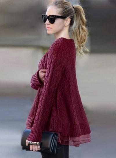 Oasap Fashion Solid Long Sleeve Peplum Pullover Sweater