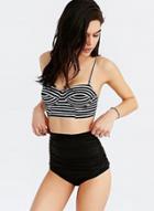 Oasap Striped High Waist 2 Piece Bikini Set