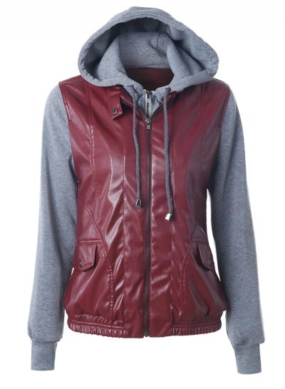Oasap Fashion Long Sleeve Pu Jacket With Hood