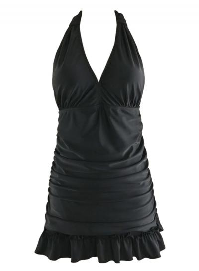 Oasap V Neckline Hater Neck Ruched Front Swimsuit