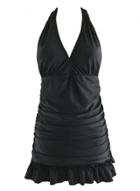 Oasap V Neckline Hater Neck Ruched Front Swimsuit