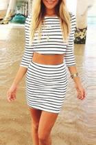 Oasap Striped Crop Top Bodycon Skirt Matching Sets