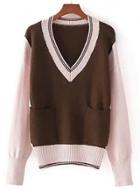 Oasap V Neck Long Sleeve Block Color Sweaters