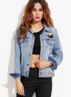 Oasap Women's Blue Embroidered Studs Detail Denim Jacket