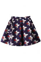 Oasap Fashion Floral Navy Medi A-line Skirt