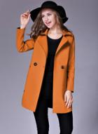 Oasap Turn Down Collar Long Sleeve Solid Color Slim Fit Long Coat