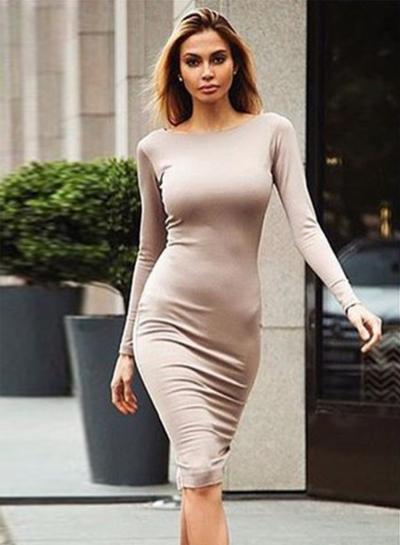 Oasap Long Sleeve Back Zip Bodycon Dress