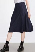 Oasap Elegant Navy Stripe Pleated A-line Skirt