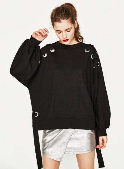 Oasap Casual Lace-up Loose Pullover Sweatshirt