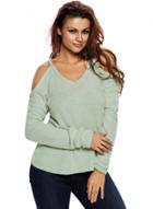 Oasap Off Shoulder Long Sleeve Solid Color V Neck Sweater