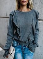 Oasap Fashion Ruffle Loose Fit Pullover Sweater