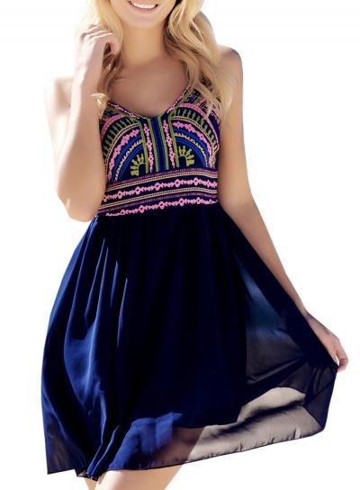 Oasap Women's Summer Print Spaghetti Strap V Neck Beach Dress