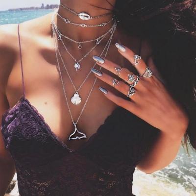 Oasap Fashion Silver Lip Coconut Shell Fish Shapes Multi-level Necklace