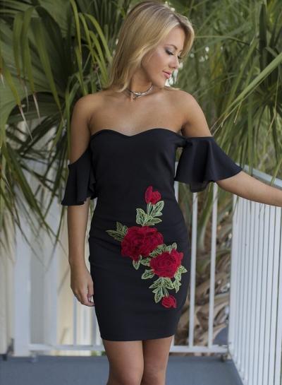 Oasap Flounce Hem Strapless Embroidery Dresses