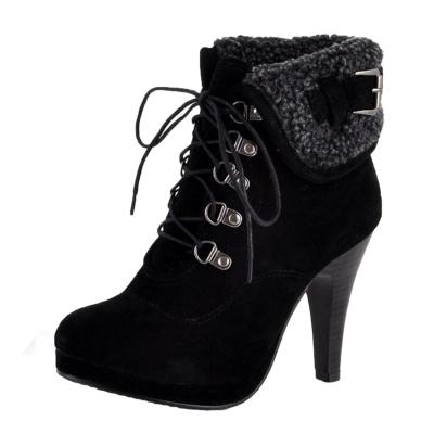 Oasap Fold Down High Heels Round Toe Lace Up Winter Boots