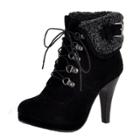 Oasap Fold Down High Heels Round Toe Lace Up Winter Boots