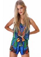 Oasap Spaghetti Strap Chiffon Peacock Printed Romper With Belt