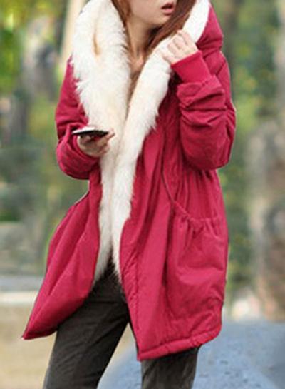 Oasap Hooded Long Sleeve Solid Color Fleece Long Coat