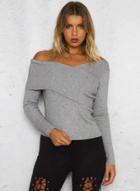 Oasap Skew Neck Off Shoulder Long Sleeve Knit Sweater