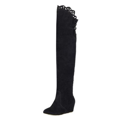 Oasap Solid Color Wedge Heels Round Toe Hollow Out Over-the-knee Boots