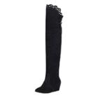 Oasap Solid Color Wedge Heels Round Toe Hollow Out Over-the-knee Boots
