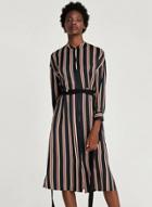Oasap Fashion Long Sleeve Stripe Midi Dress With Belt
